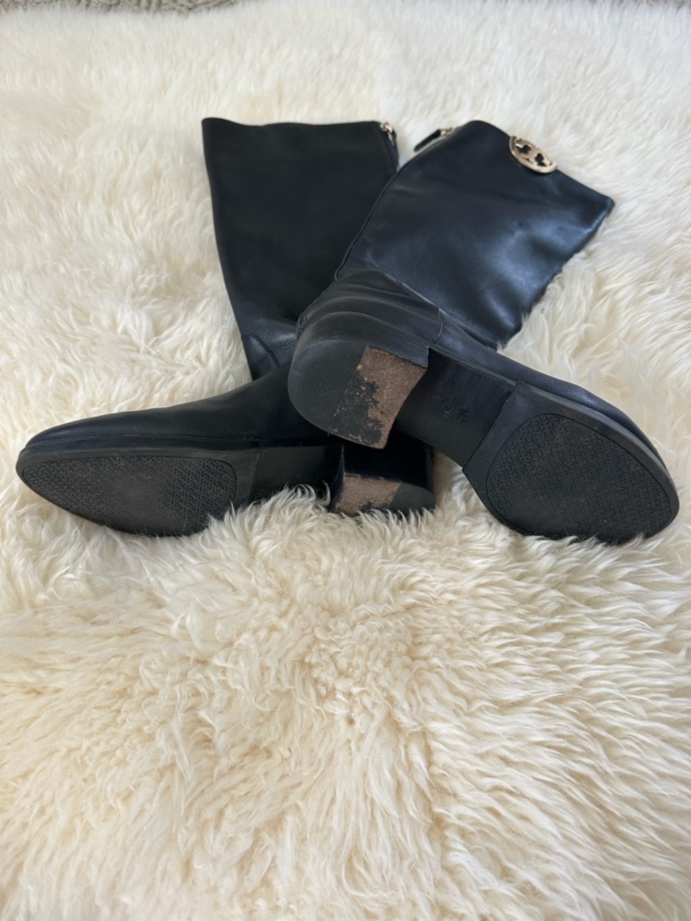 Tory Burch Sidney Leather Knee High Riding Boots Black - Picture 8 of 10